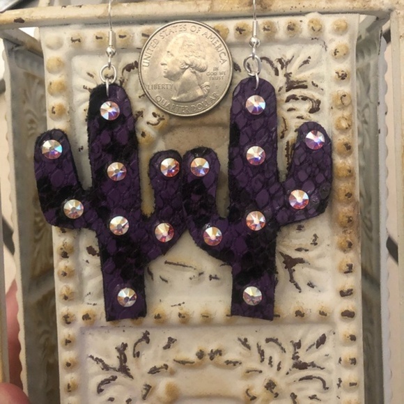 Snakeskin and Rhinestone Earrings - Picture 2 of 4